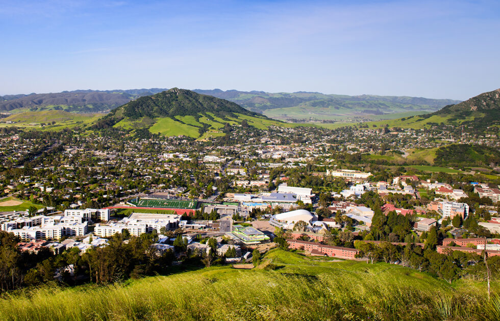Overlooking Cal Poly campus and downtown San Luis Obispo from grassy hilltop