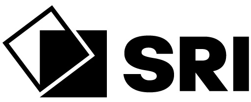 Black and white logo for SRI International, featuring an overlapping tilted square design next to the bold letters “SRI.”